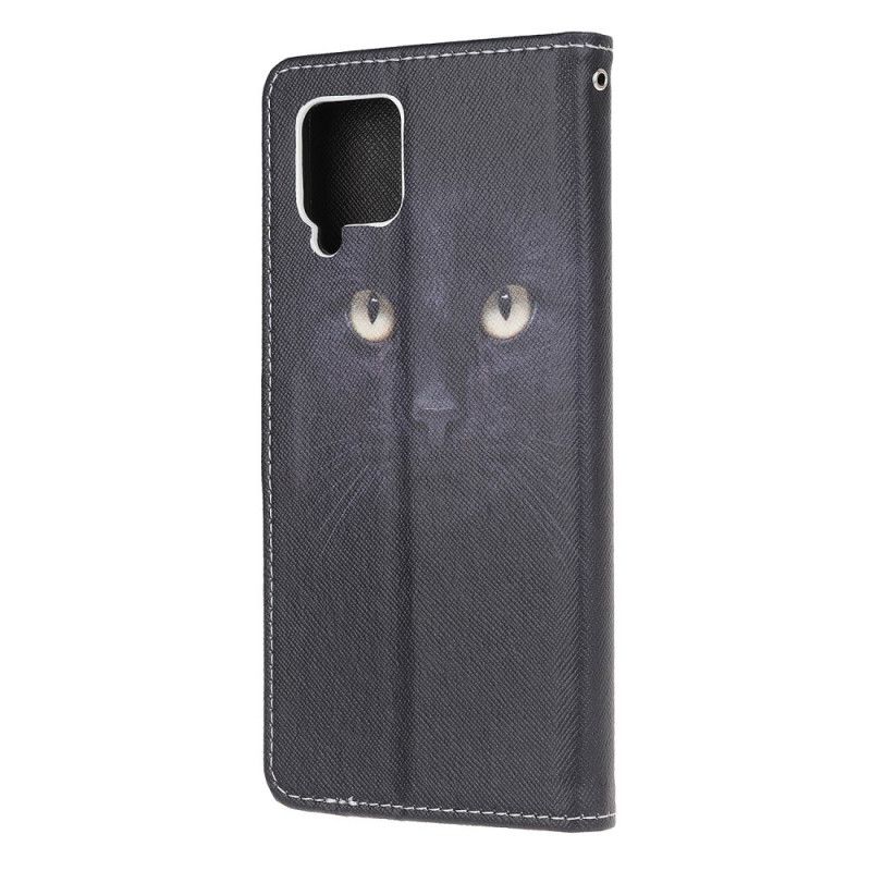 Lederhüllen Für Samsung Galaxy A42 5G Schwarze Katzenaugen Mit Tanga