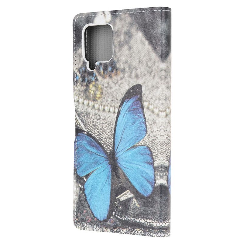 Lederhüllen Samsung Galaxy A42 5G Blauer Prestige-Schmetterling