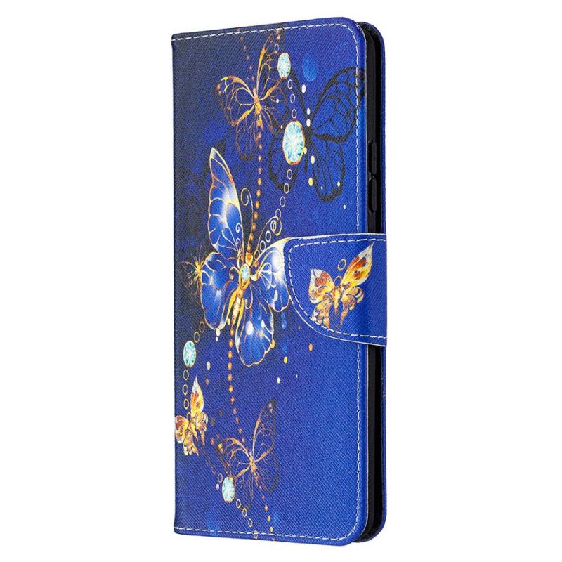Lederhüllen Samsung Galaxy A42 5G Dunkelblau Könige Schmetterlinge