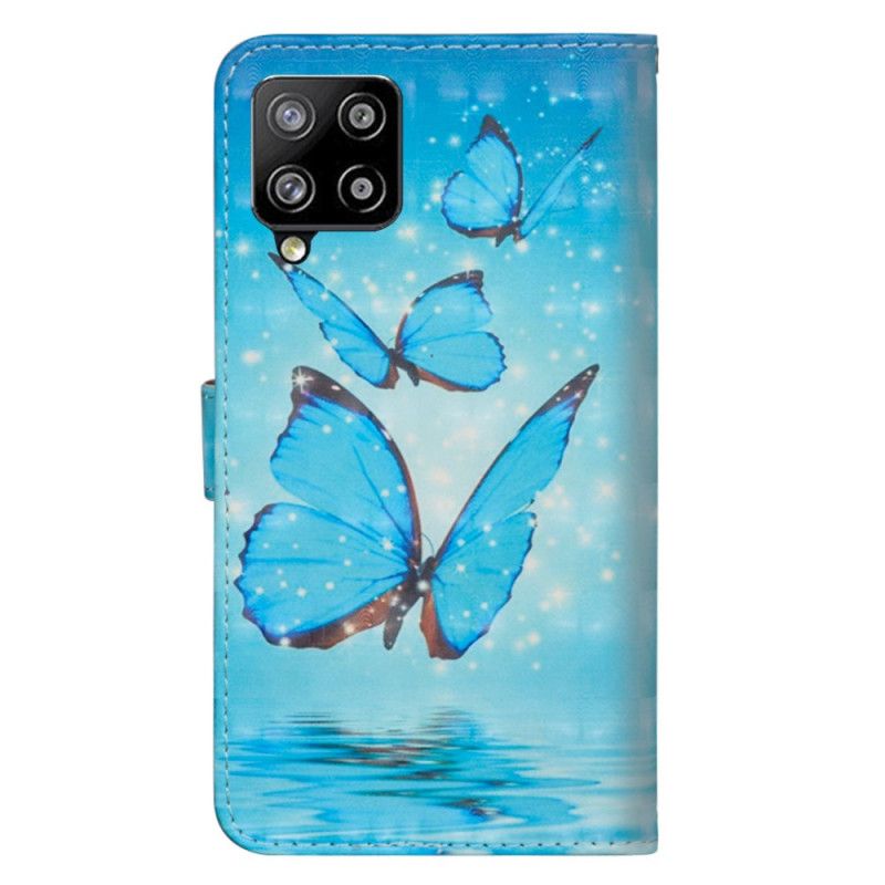 Lederhüllen Samsung Galaxy A42 5G Handyhülle Fliegende Blaue Schmetterlinge