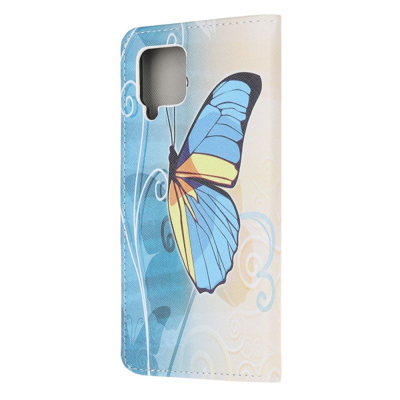 Lederhüllen Samsung Galaxy A42 5G Hellblau Souveräne Schmetterlinge