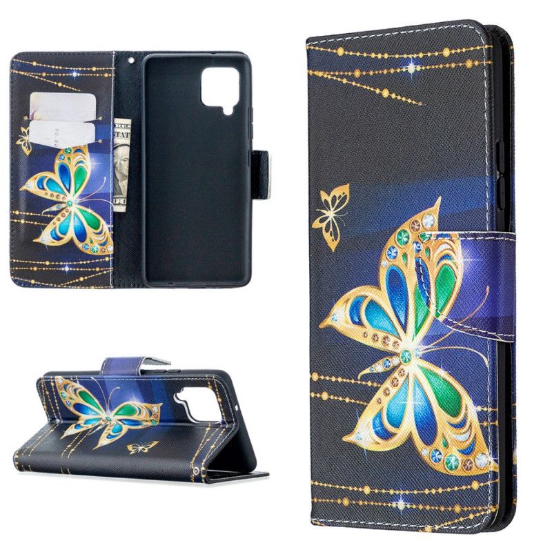 Lederhüllen Samsung Galaxy A42 5G Schwarz Könige Schmetterlinge