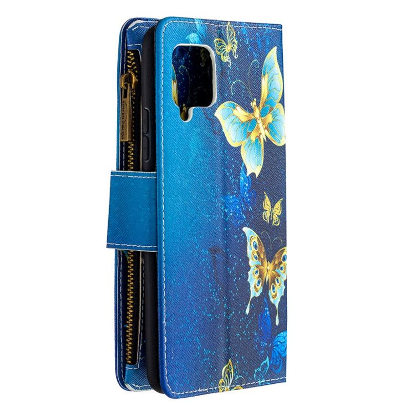 Lederhüllen Samsung Galaxy A42 5G Schwarz Schmetterlings-Reißverschlusstasche