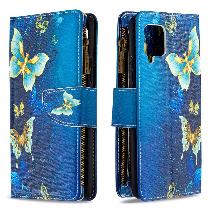 Lederhüllen Samsung Galaxy A42 5G Schwarz Schmetterlings-Reißverschlusstasche