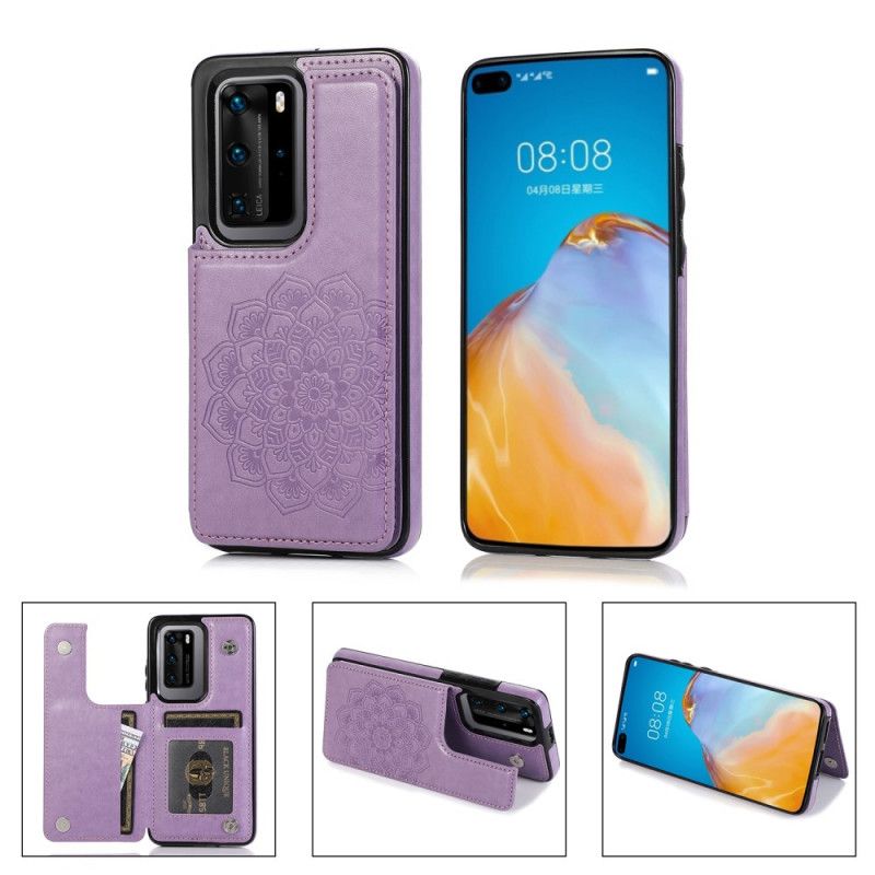 Hülle Für Huawei P40 Pro Plus Grau Mandala-Druckkartenhalter