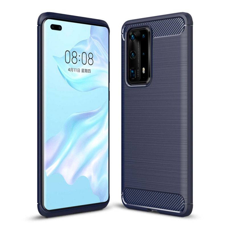 Hülle Huawei P40 Pro Plus Schwarz Handyhülle Gebürstete Kohlefaser