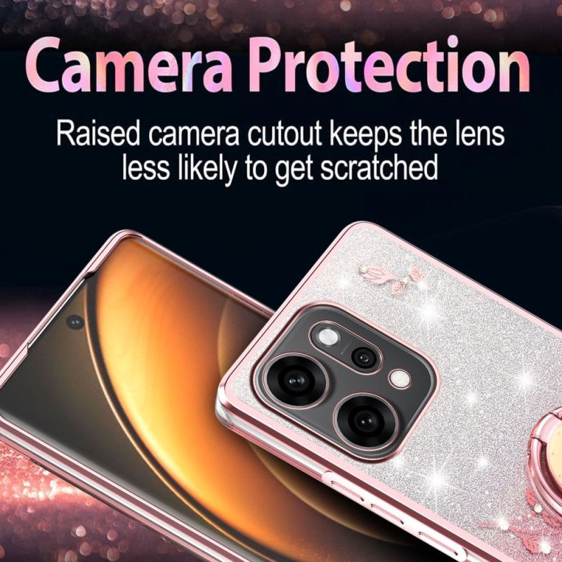 Hülle Für Oppo Reno 14 5g Blumen Und Strasssteine Mit Ringhalter