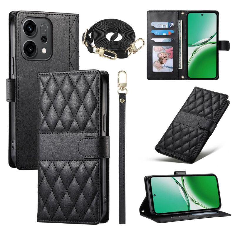 Lederhüllen Oppo Reno 14 5g Handyhülle Gesteppte Ausführung Mit Riemen Und Schultergurt
