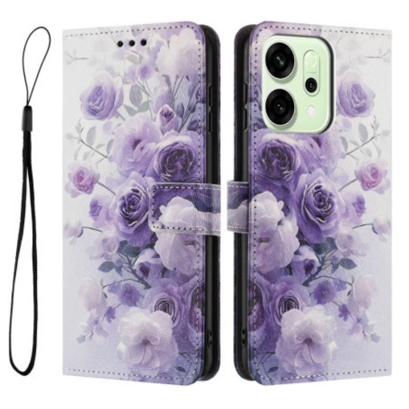 Lederhüllen Oppo Reno 14 5g Handyhülle Violette Blüten