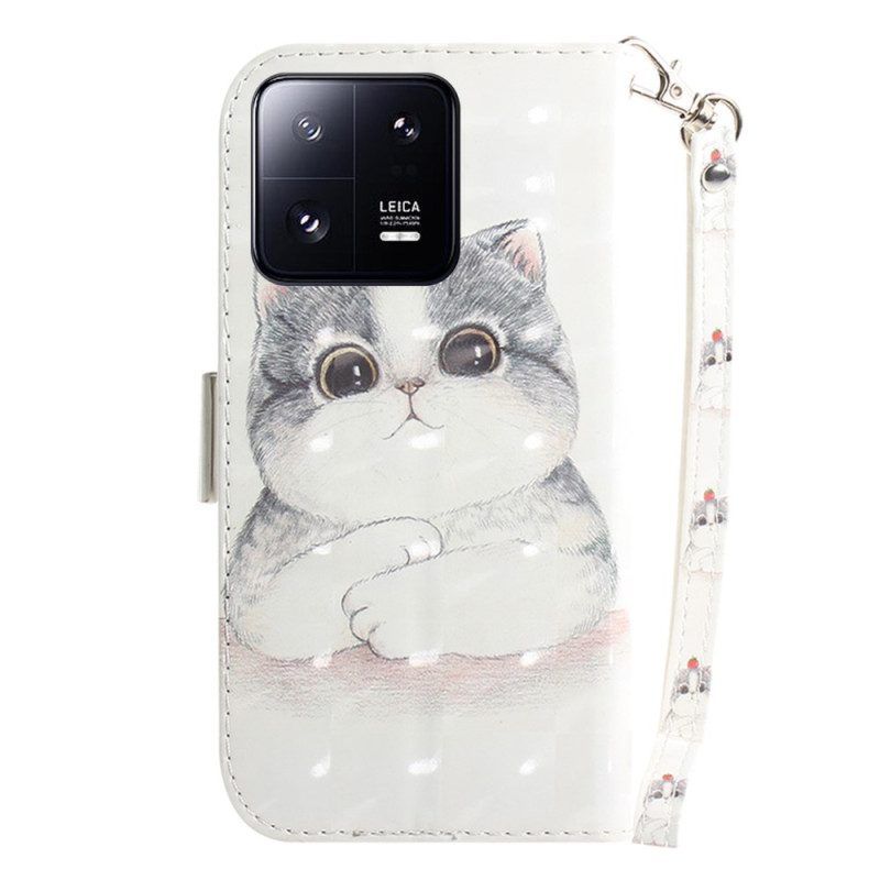 Flip Case Für Xiaomi 13 Pro Mit Kordel Tanga Mit Grafischer Katze
