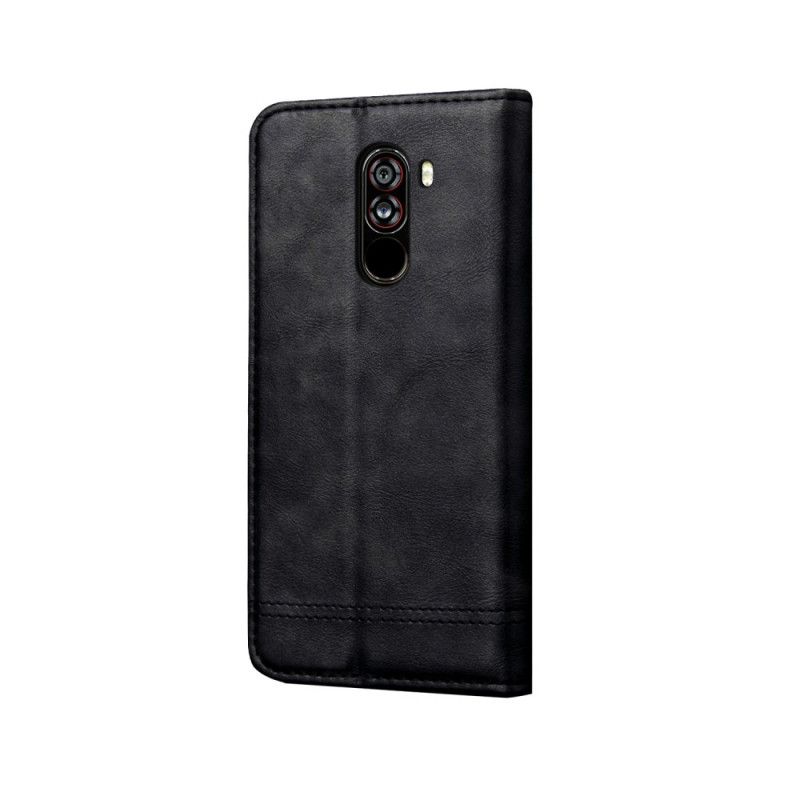 Flip Case Xiaomi Pocophone F1 Schwarz Genähter Ledereffekt