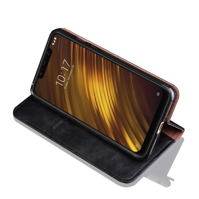 Flip Case Xiaomi Pocophone F1 Schwarz Genähter Ledereffekt