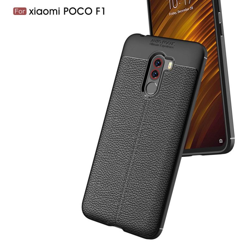 Hülle Xiaomi Pocophone F1 Schwarz Doppellinien-Litschileder-Effekt