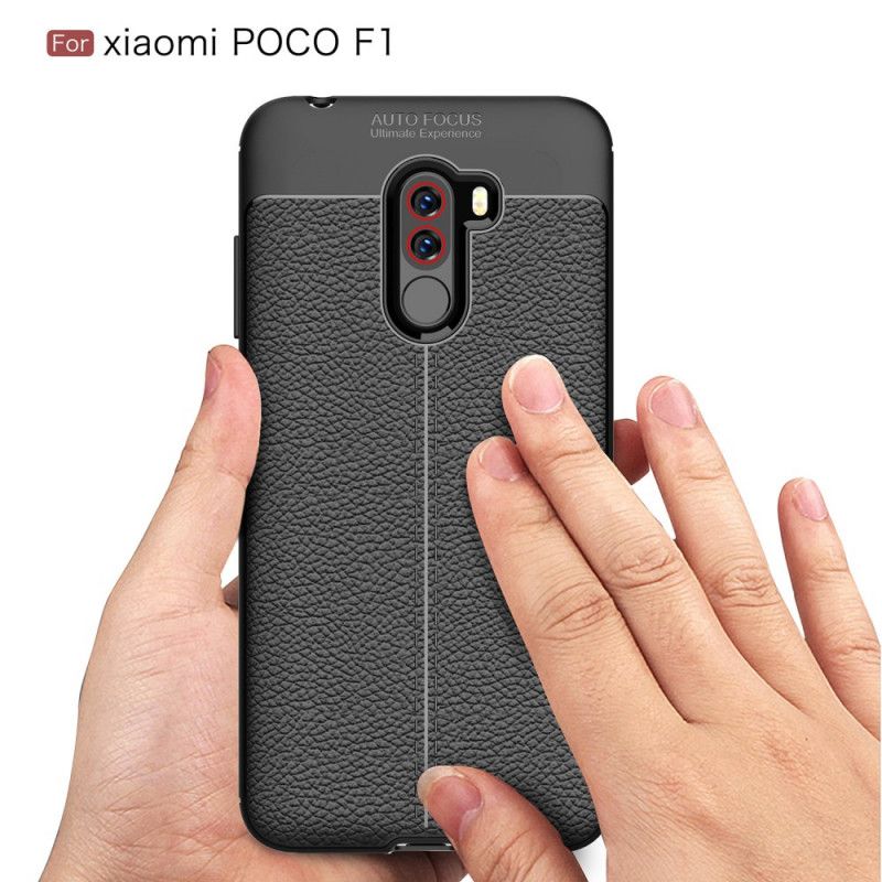 Hülle Xiaomi Pocophone F1 Schwarz Doppellinien-Litschileder-Effekt