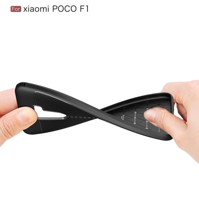 Hülle Xiaomi Pocophone F1 Schwarz Doppellinien-Litschileder-Effekt