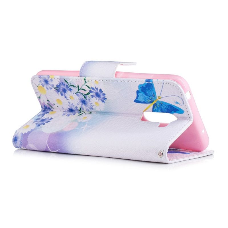 Lederhüllen Für Xiaomi Pocophone F1 Magenta Bemalte Schmetterlinge Und Blumen