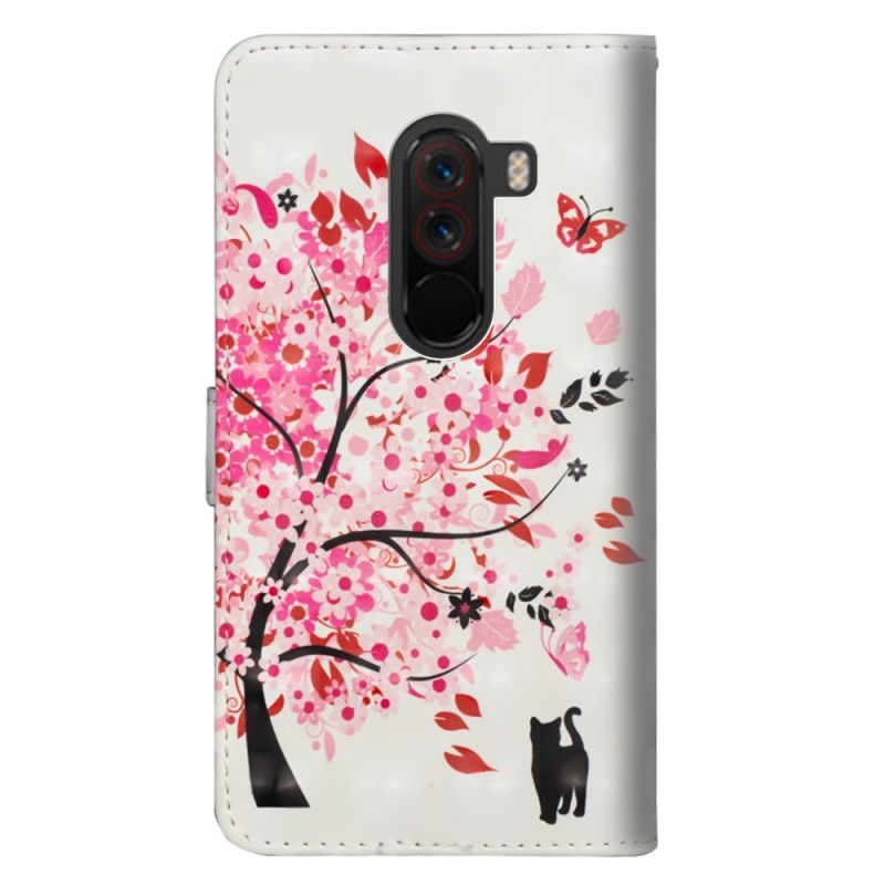 Lederhüllen Für Xiaomi Pocophone F1 Rosa Baum Und Schwarze Katze