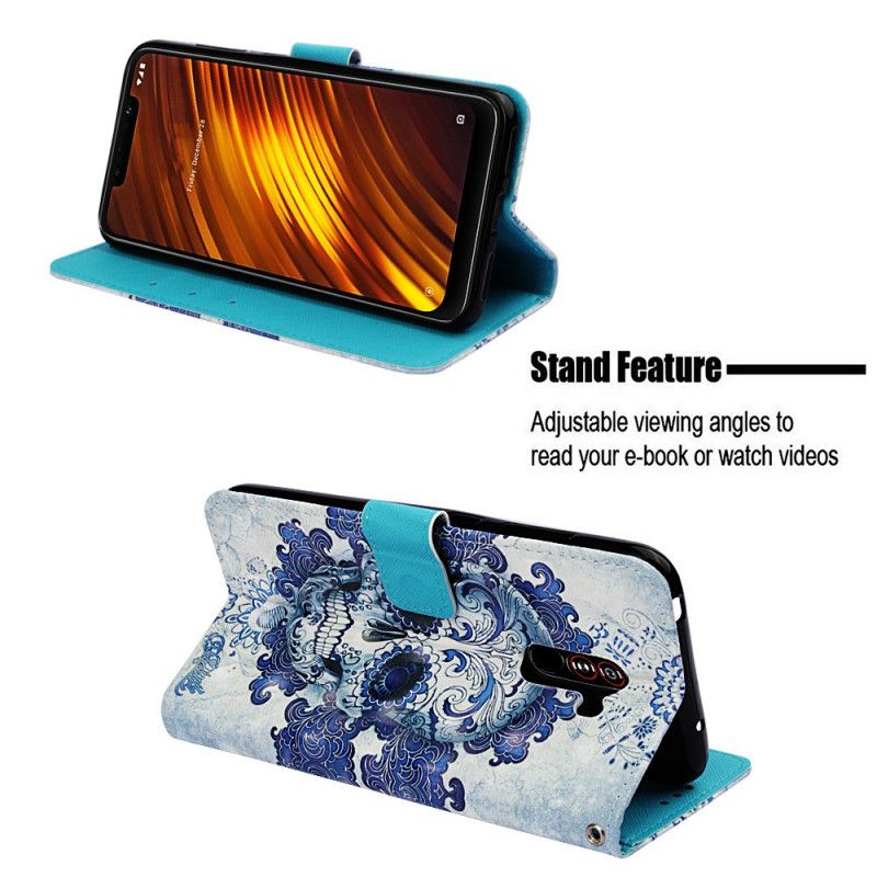 Lederhüllen Xiaomi Pocophone F1 Handyhülle Blauer Schädel