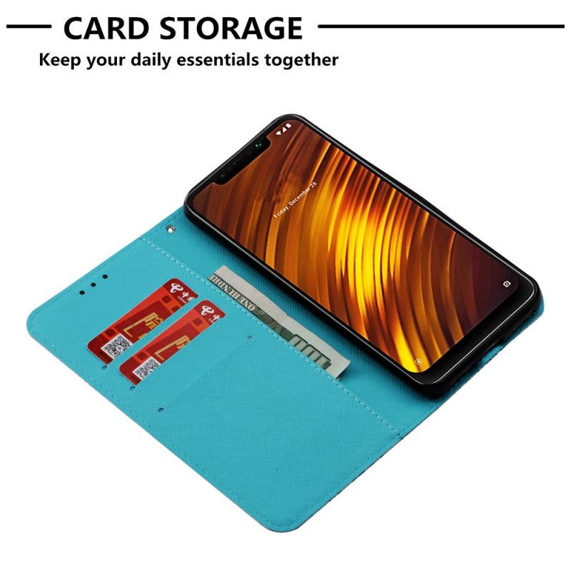 Lederhüllen Xiaomi Pocophone F1 Handyhülle Blauer Schädel