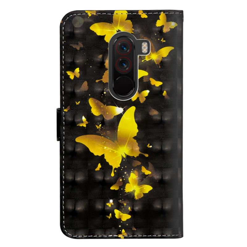 Lederhüllen Xiaomi Pocophone F1 Handyhülle Gelbe Schmetterlinge