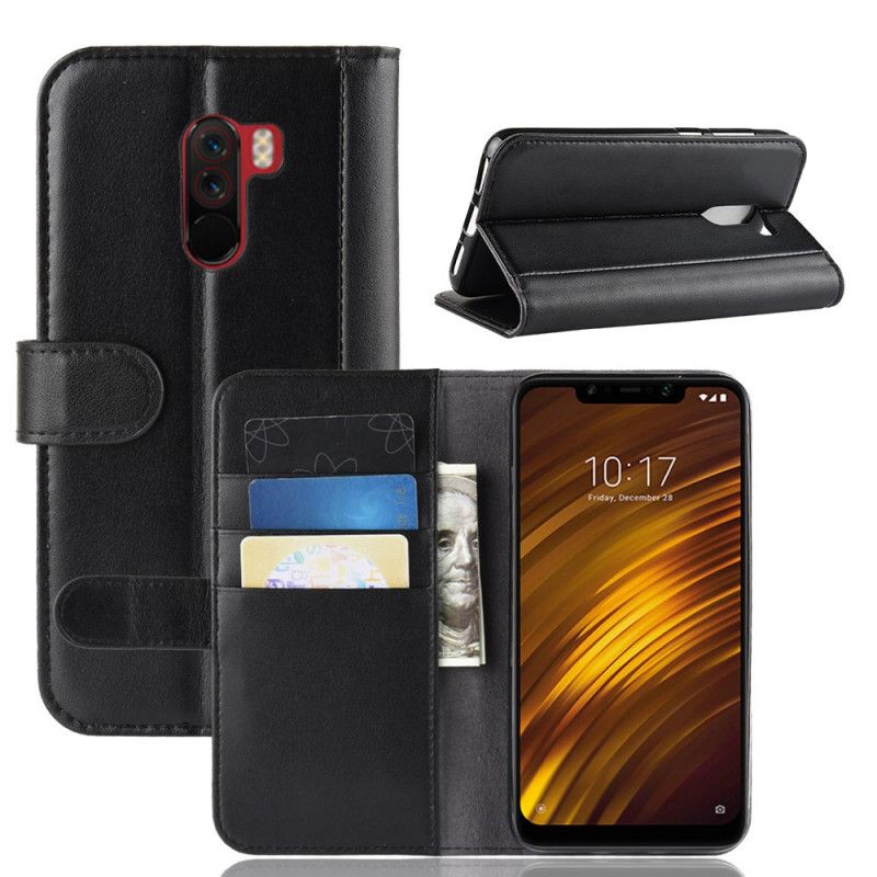 Lederhüllen Xiaomi Pocophone F1 Schwarz Gespaltenes Leder