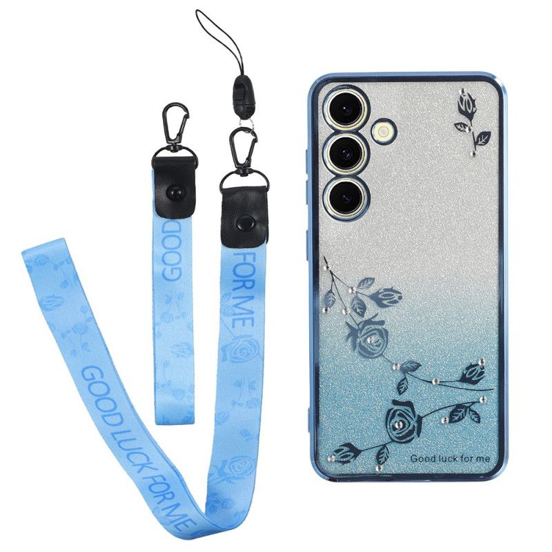 Hülle Für Samsung Galaxy S26 Blumen Und Strasssteine Mit Kadem-riemen
