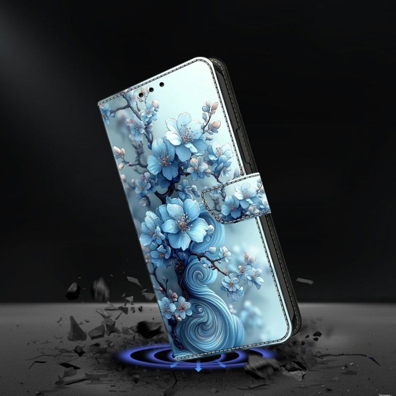 Lederhüllen Samsung Galaxy S26 Handyhülle Eisblaue Blumen