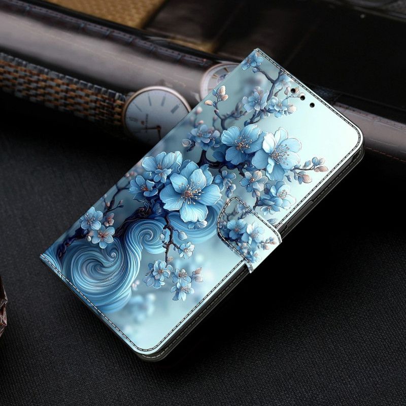 Lederhüllen Samsung Galaxy S26 Handyhülle Eisblaue Blumen