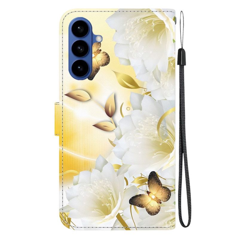 Lederhüllen Samsung Galaxy S26 Handyhülle Goldene Schmetterlinge Und Blumen