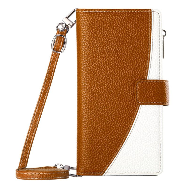 Lederhüllen Samsung Galaxy S26 Handyhülle Zweifarbige Geldbörse Mit Riemen