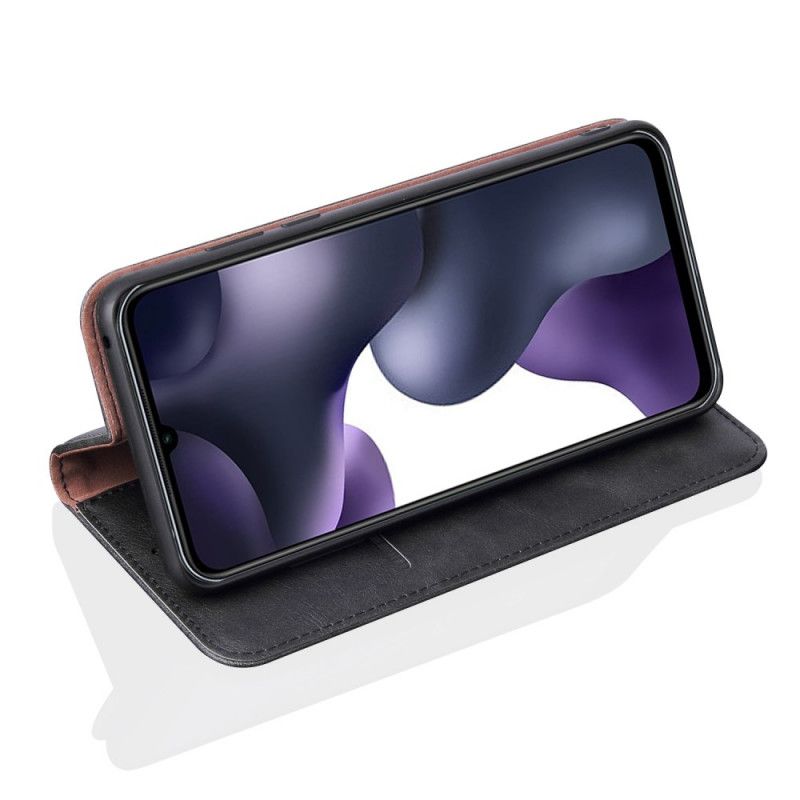 Flip Case Für Xiaomi Mi 10 Lite Schwarz Genähter Ledereffekt