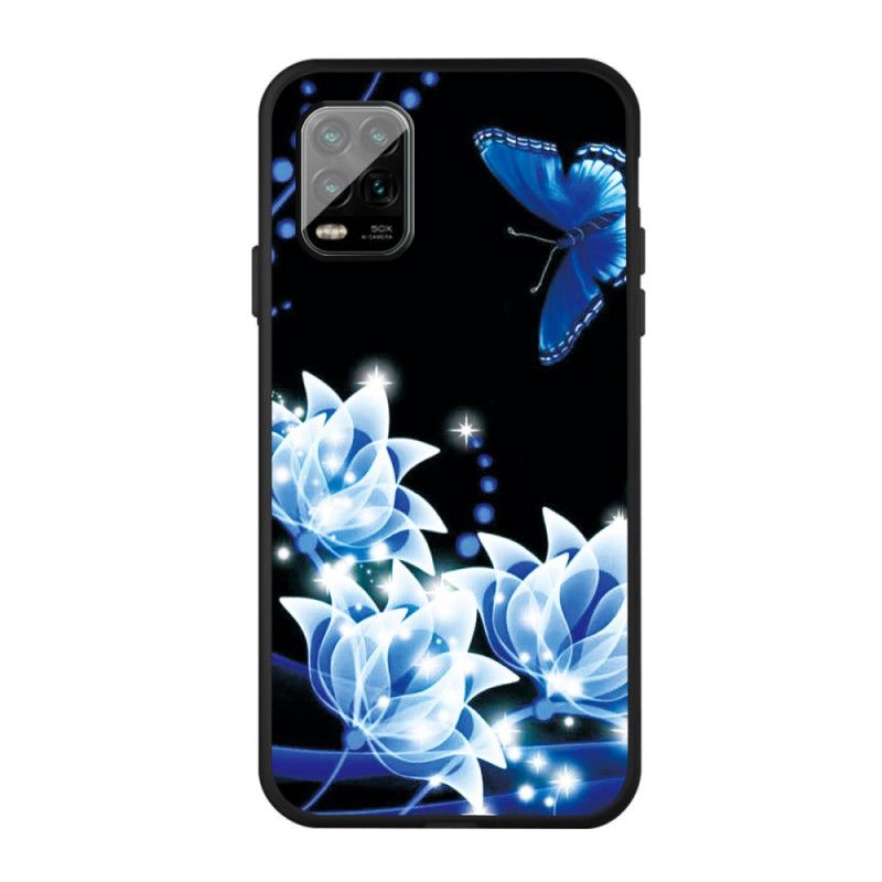 Hülle Für Xiaomi Mi 10 Lite Schmetterling Und Blaue Blüten