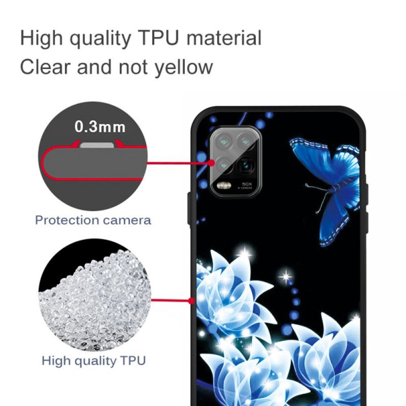 Hülle Für Xiaomi Mi 10 Lite Schmetterling Und Blaue Blüten