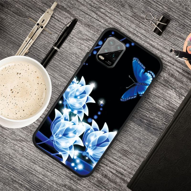 Hülle Für Xiaomi Mi 10 Lite Schmetterling Und Blaue Blüten