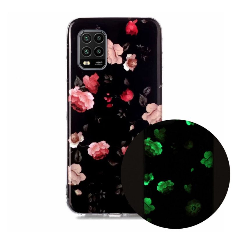 Hülle Xiaomi Mi 10 Lite Schwarz Fluoreszierende Blüten