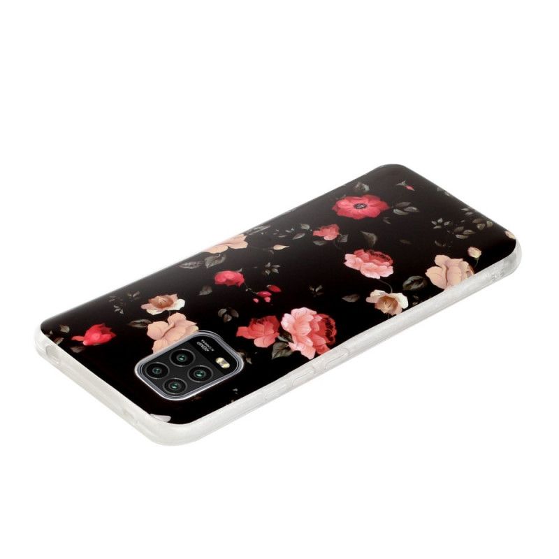 Hülle Xiaomi Mi 10 Lite Schwarz Fluoreszierende Blüten