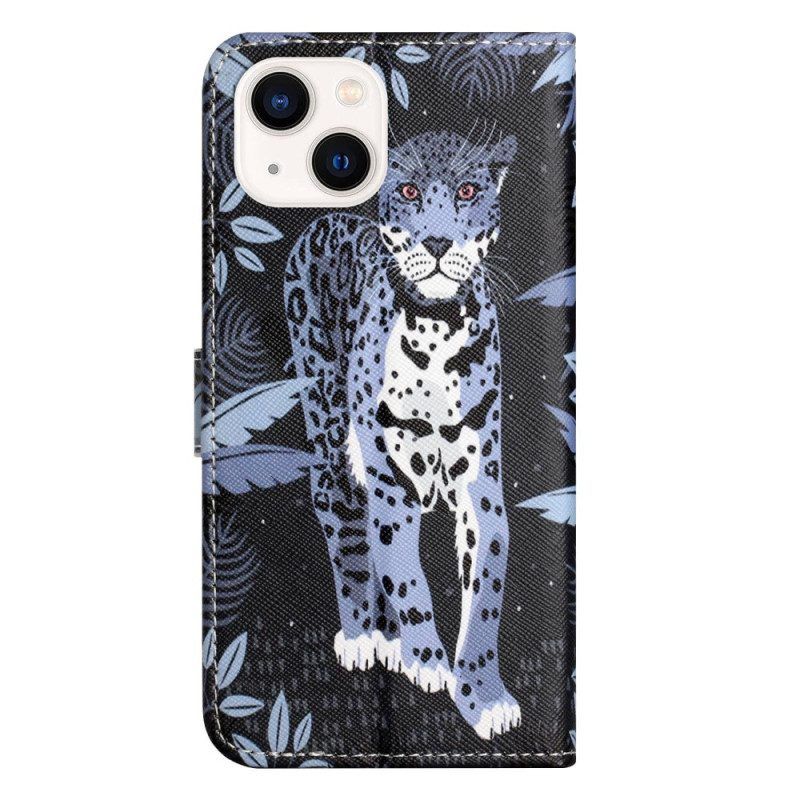 Flip Case Für iPhone 14 Plus Mit Kordel Riemchen-leopard