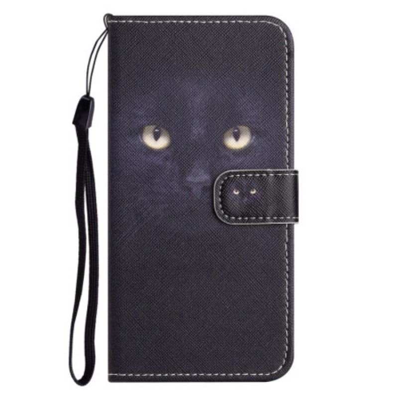 Lederhüllen Für iPhone 14 Plus Mit Kordel Schwarze Katze Mit Riemen