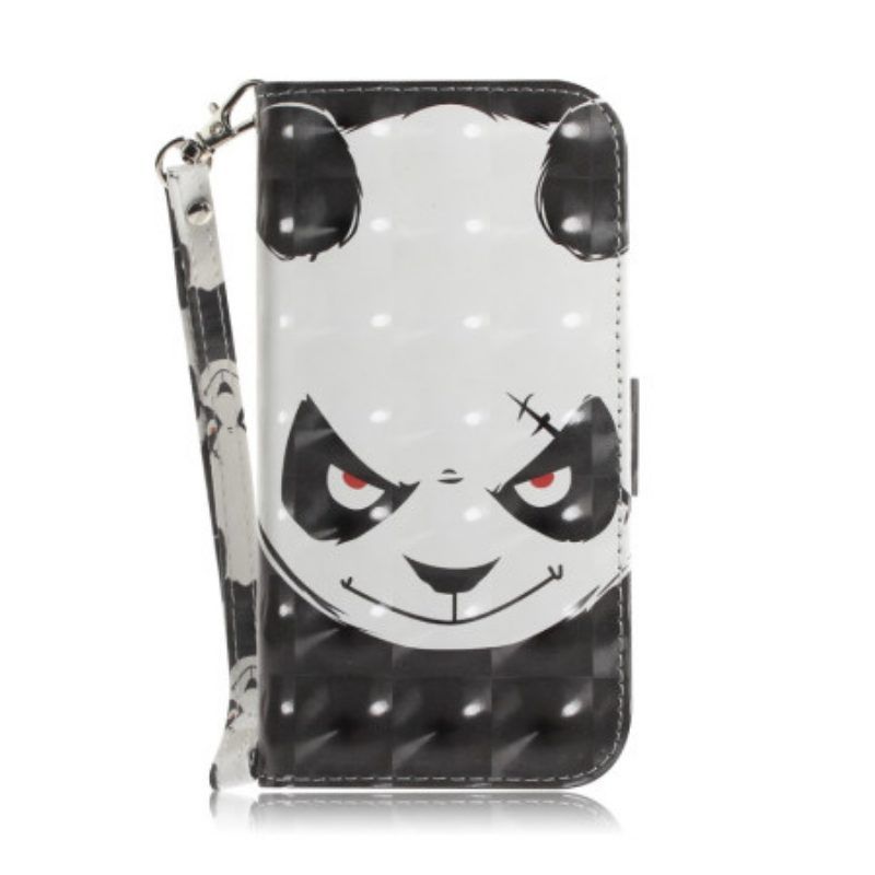 Lederhüllen Für iPhone 14 Plus Mit Kordel Wütender Panda Mit Schlüsselband