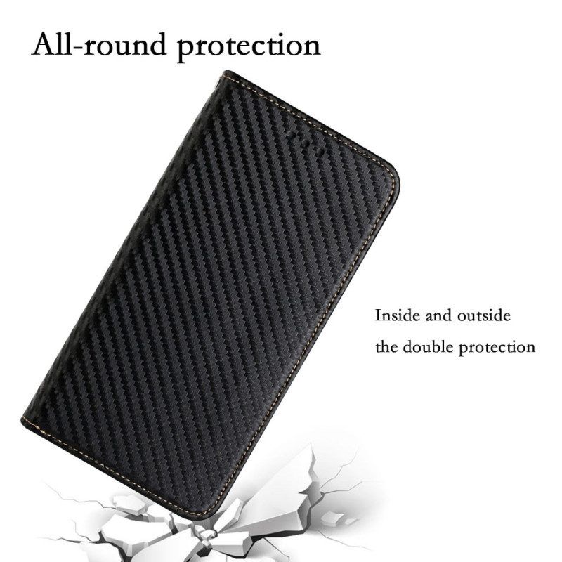 Schutzhülle Für iPhone 14 Plus Flip Case Kohlefaser Mit Lanyard