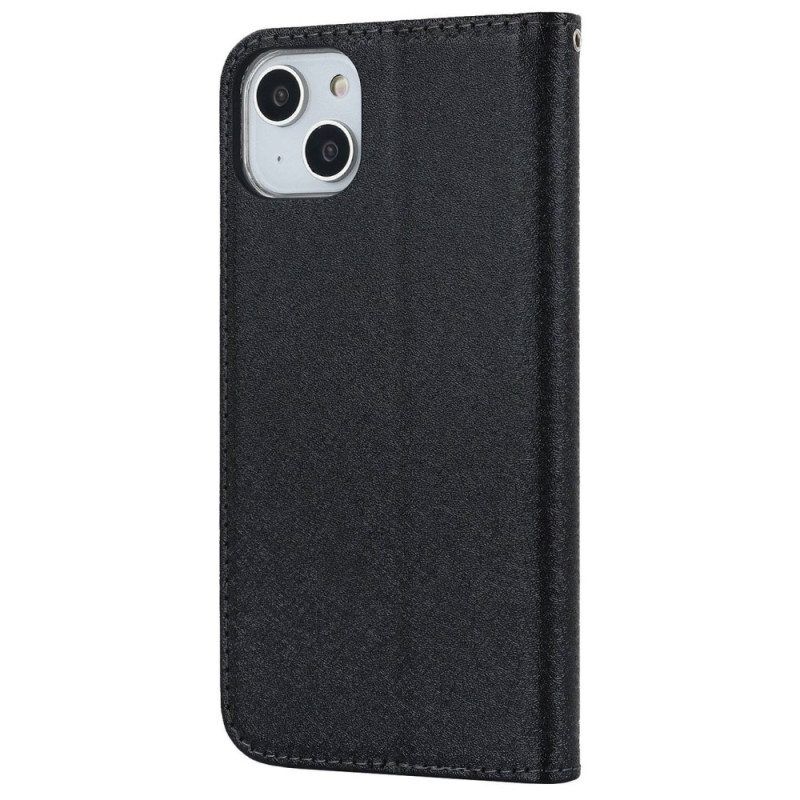 Schutzhülle Für iPhone 14 Plus Flip Case Weicher Lederstil Mit Riemen