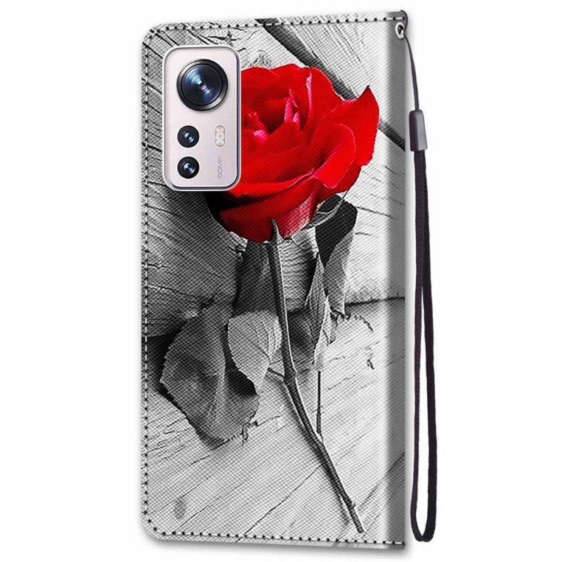 Flip Case Für Xiaomi 12 / 12X Hübsche Blumen Mit Riemen