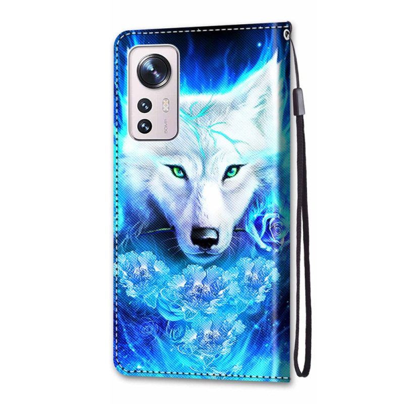 Flip Case Für Xiaomi 12 / 12X Mit Kordel Schlüsselband Wolf