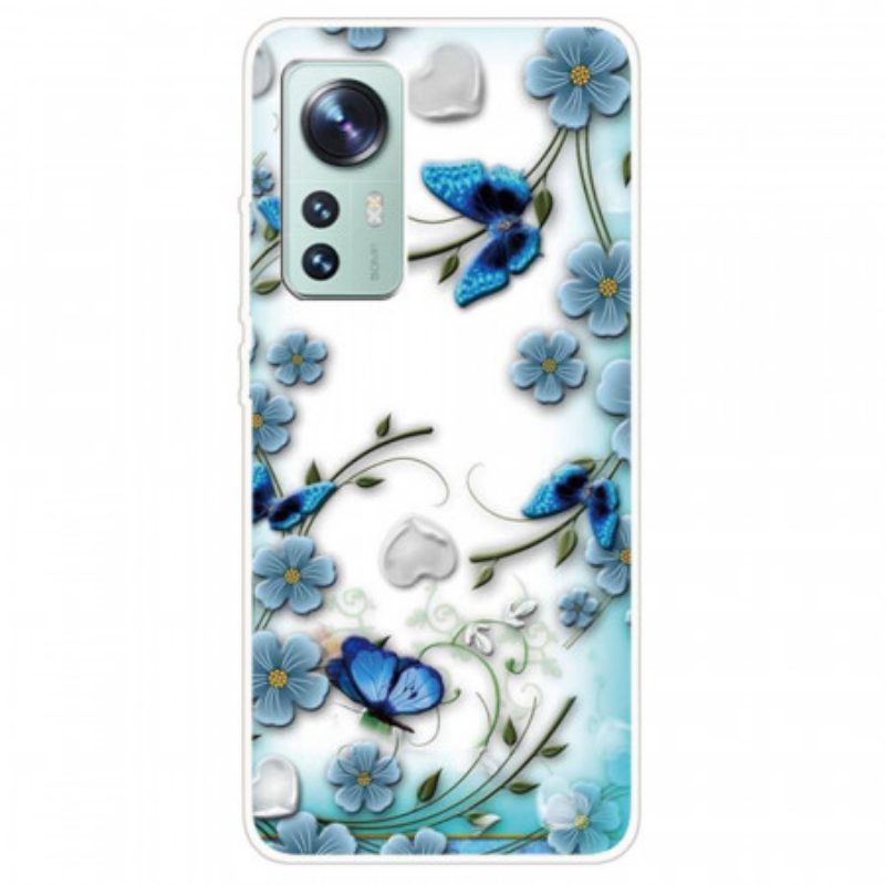 Hülle Für Xiaomi 12 / 12X Blaue Blumen Und Schmetterlinge