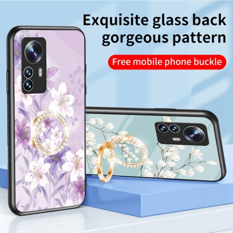 Hülle Für Xiaomi 12 / 12X Gehärtetes Glas Mit Blumenring