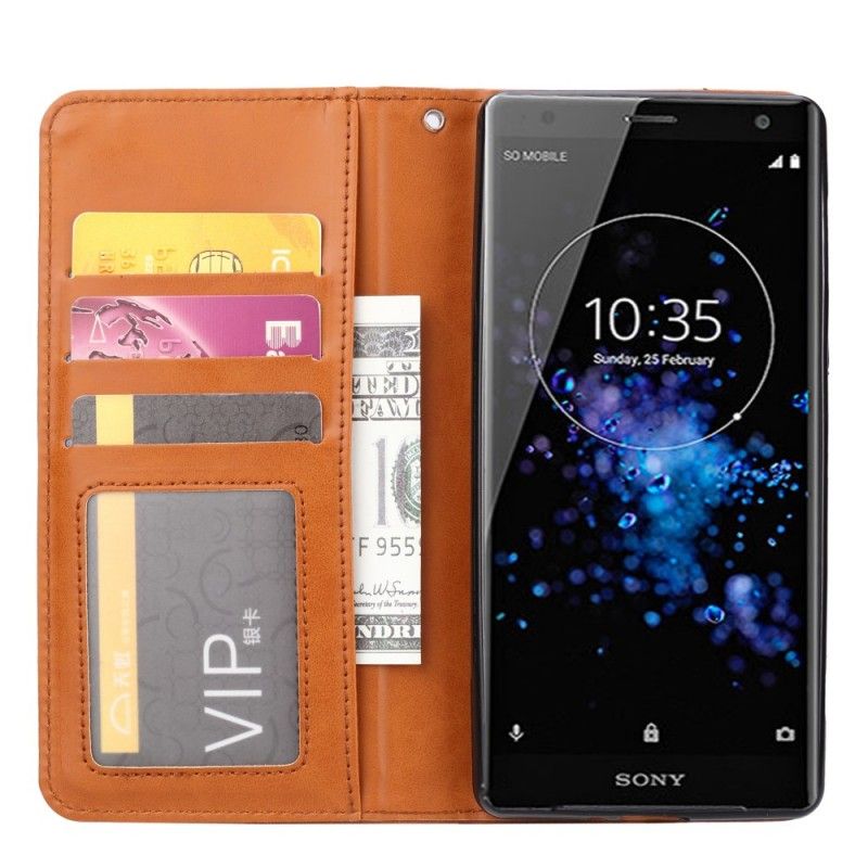 Flip Case Sony Xperia XZ2 Schwarz Kartenhalter Aus Kunstleder