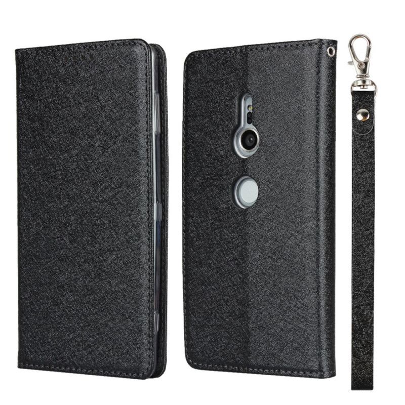 Flip Case Sony Xperia XZ2 Schwarz Weicher Lederstil Mit Riemen