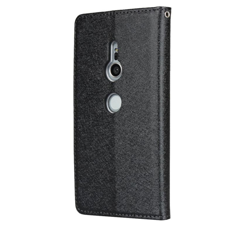 Flip Case Sony Xperia XZ2 Schwarz Weicher Lederstil Mit Riemen