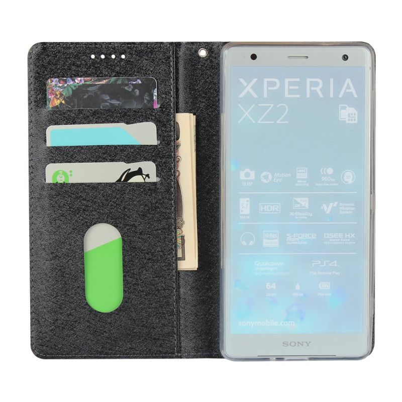 Flip Case Sony Xperia XZ2 Schwarz Weicher Lederstil Mit Riemen