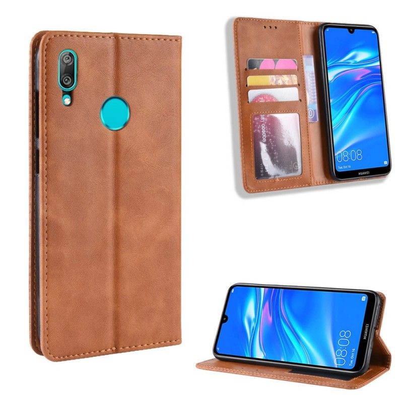 Flip Case Huawei Y7 2019 Braun Stilisierter Vintage-Ledereffekt